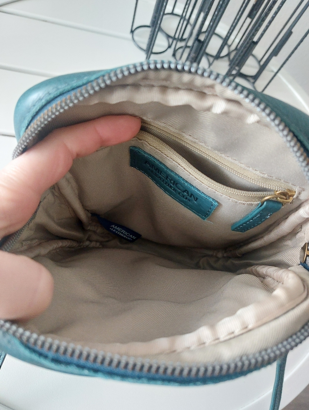 "American Leather Co." Teal Leather Crossbody Bag - Picture 7 of 8